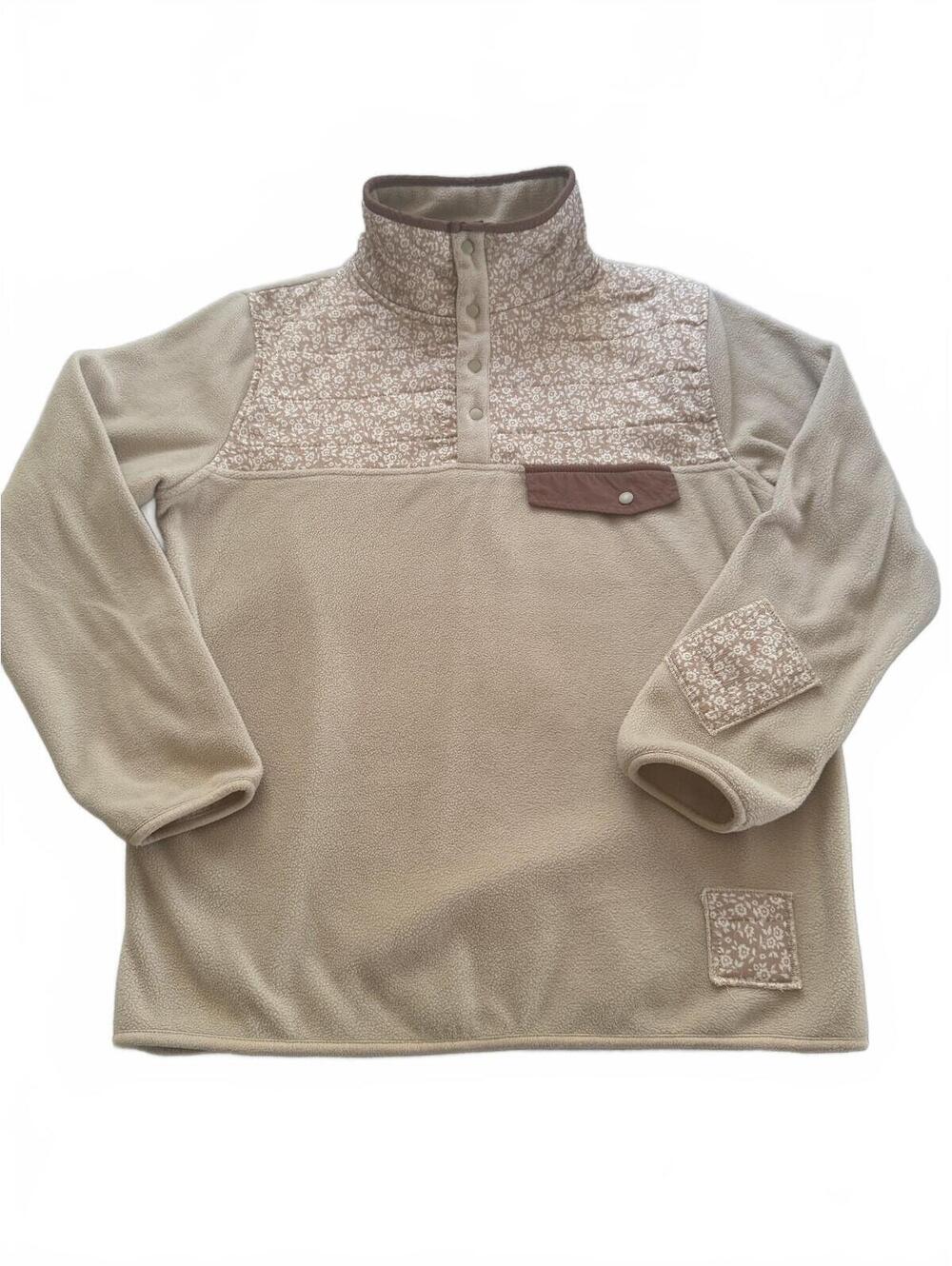 Happy Camp3r Fleece Pullover Medium M Beige Floral Quilted Snap Jacket Gorpcore